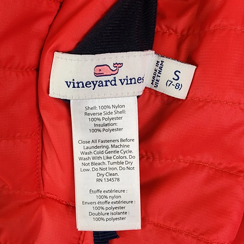 Vineyard Vines Red Plaid Reversible Kids Puffer Vest Girls‎ Size Small 7-8